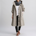 Long Women's Hooded Jacket with Button Front and Pockets - 2 - Stylewhipped