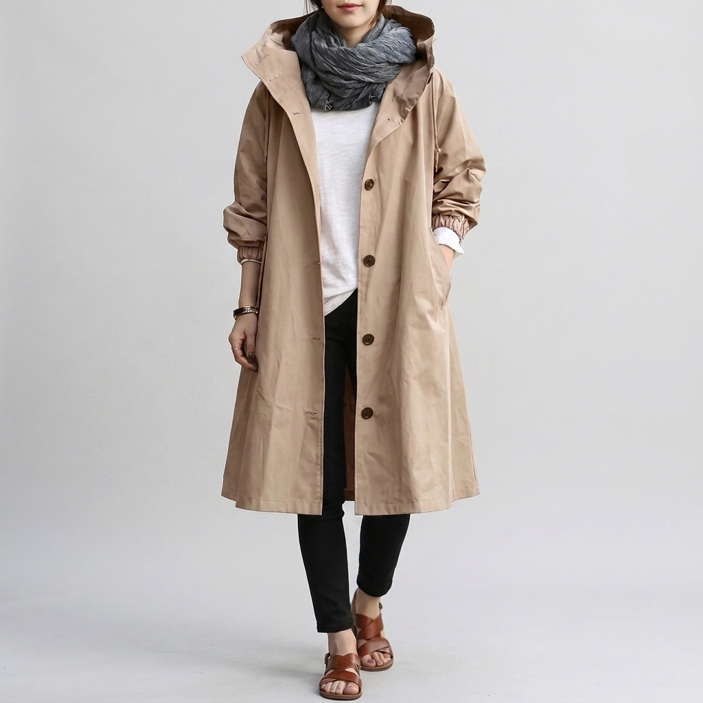 Long Women's Hooded Jacket with Button Front and Pockets - 3 - Stylewhipped