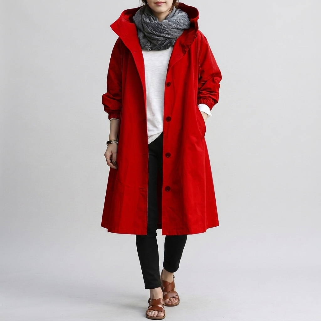 Long Women's Hooded Jacket with Button Front and Pockets - 6 - Stylewhipped