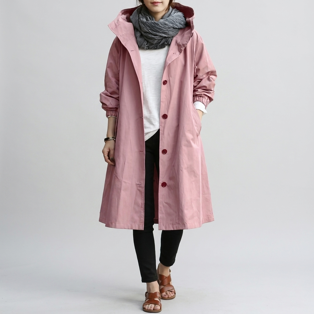 Long Women's Hooded Jacket with Button Front and Pockets - 7 - Stylewhipped