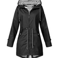 Hooded Women's Jacket with Drawstring Waist and Striped Lining - 1 - Stylewhipped