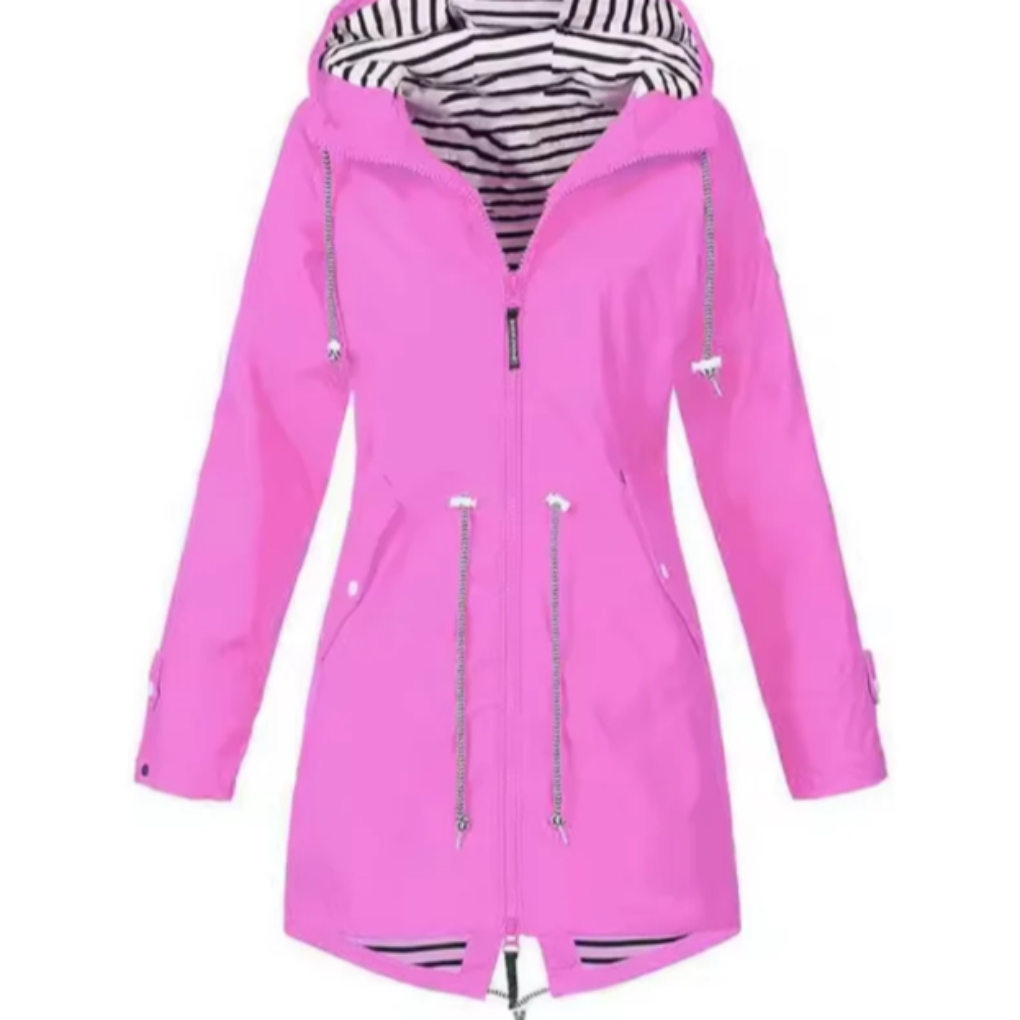 Hooded Women's Jacket with Drawstring Waist and Striped Lining - 2 - Stylewhipped