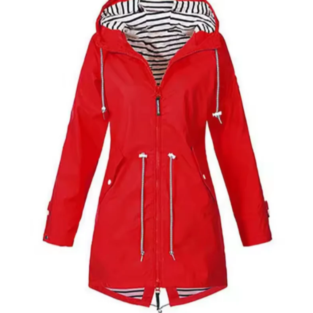 Hooded Women's Jacket with Drawstring Waist and Striped Lining - 3 - Stylewhipped