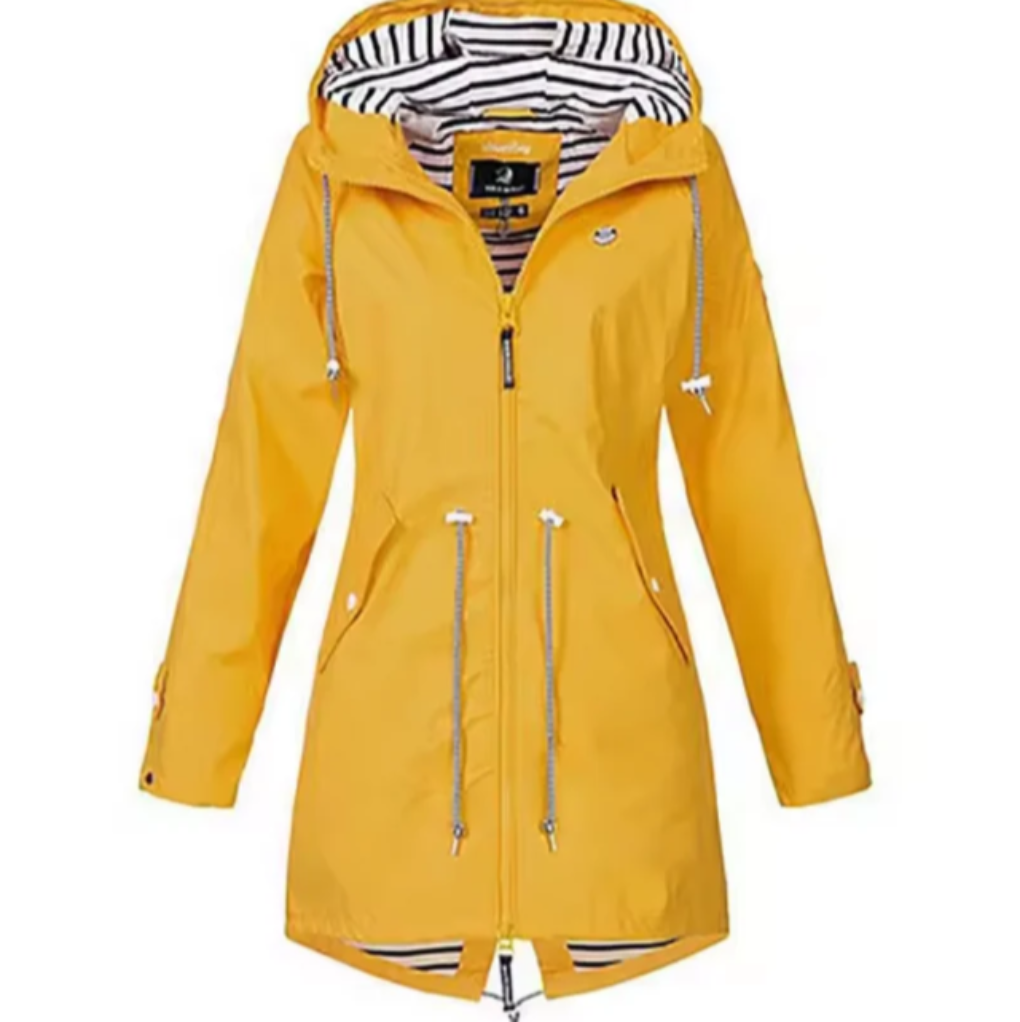 Hooded Women's Jacket with Drawstring Waist and Striped Lining - 4 - Stylewhipped
