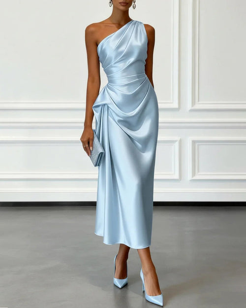 Asymmetric Midi Dress Women's Draped Design with One-Shoulder Style - 1 - Stylewhipped