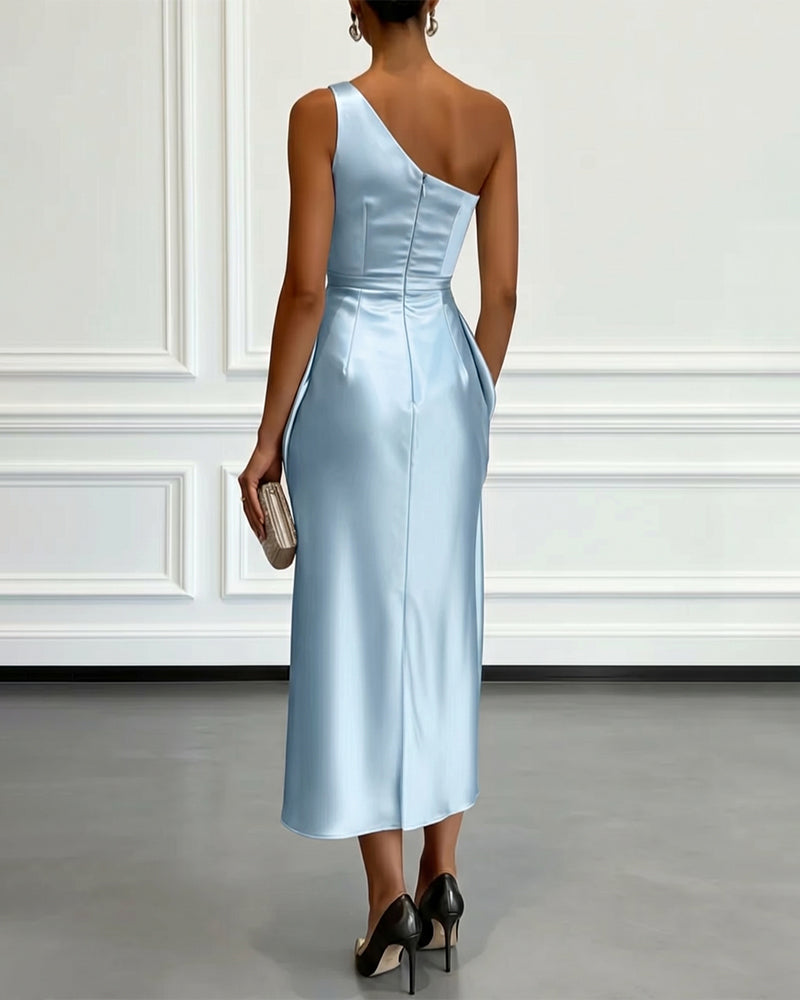 Asymmetric Midi Dress Women's Draped Design with One-Shoulder Style - 5 - Stylewhipped