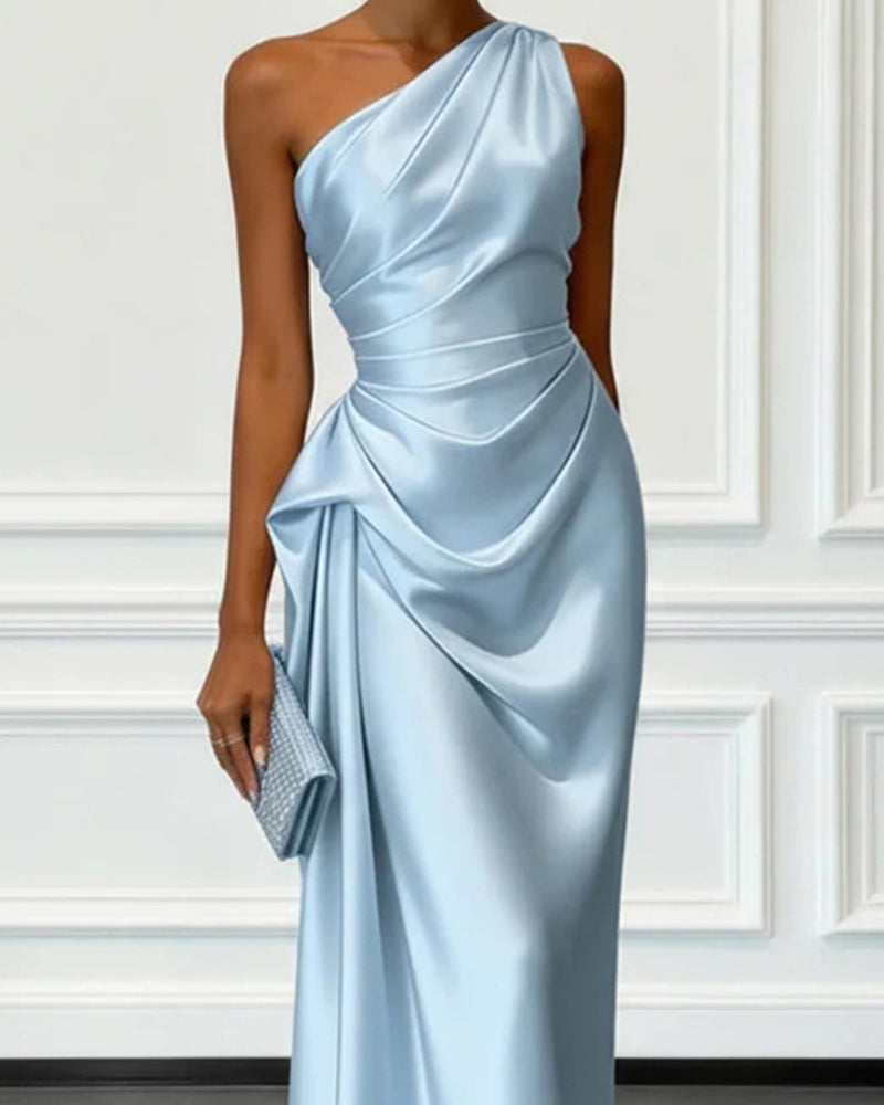 Asymmetric Midi Dress Women's Draped Design with One-Shoulder Style - 6 - Stylewhipped