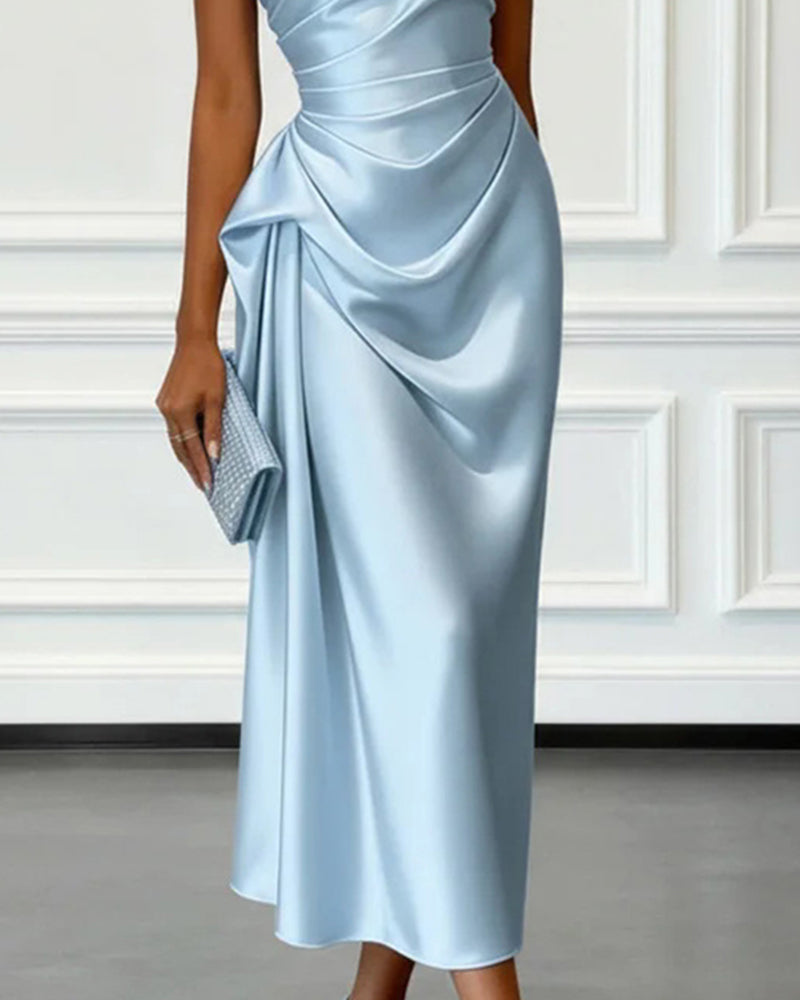 Asymmetric Midi Dress Women's Draped Design with One-Shoulder Style - 7 - Stylewhipped