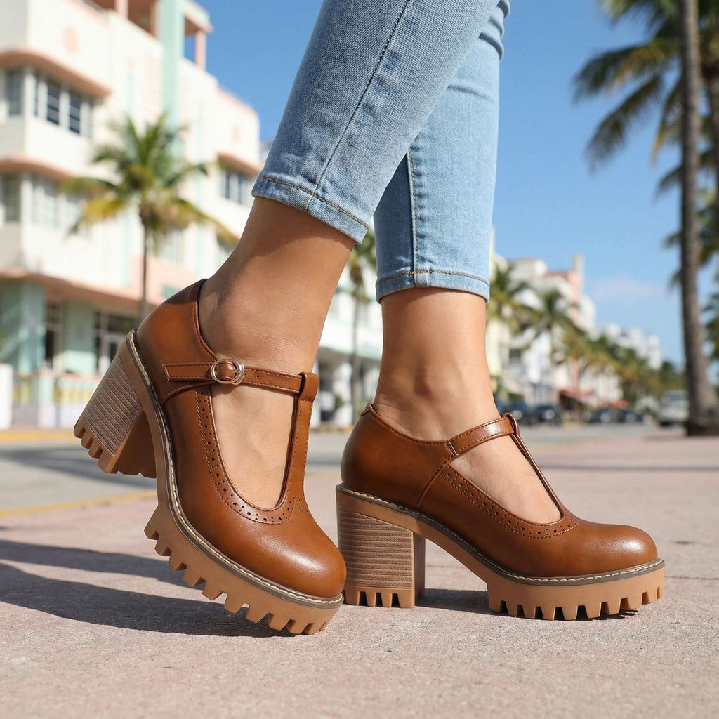 Mary Jane Block Heels for Women with T-Strap and Chunky Sole - 13 - Stylewhipped