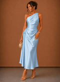 Evening Dress for Women with Asymmetric Neckline and Elegant Draping - 1 - Stylewhipped