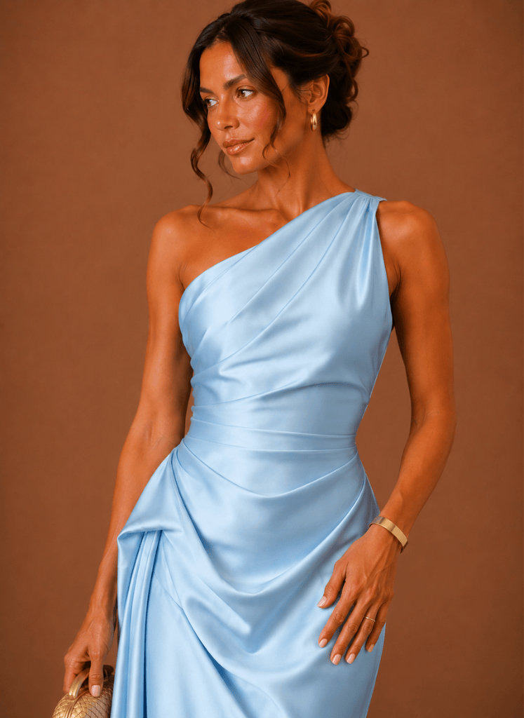 Evening Dress for Women with Asymmetric Neckline and Elegant Draping - 2 - Stylewhipped