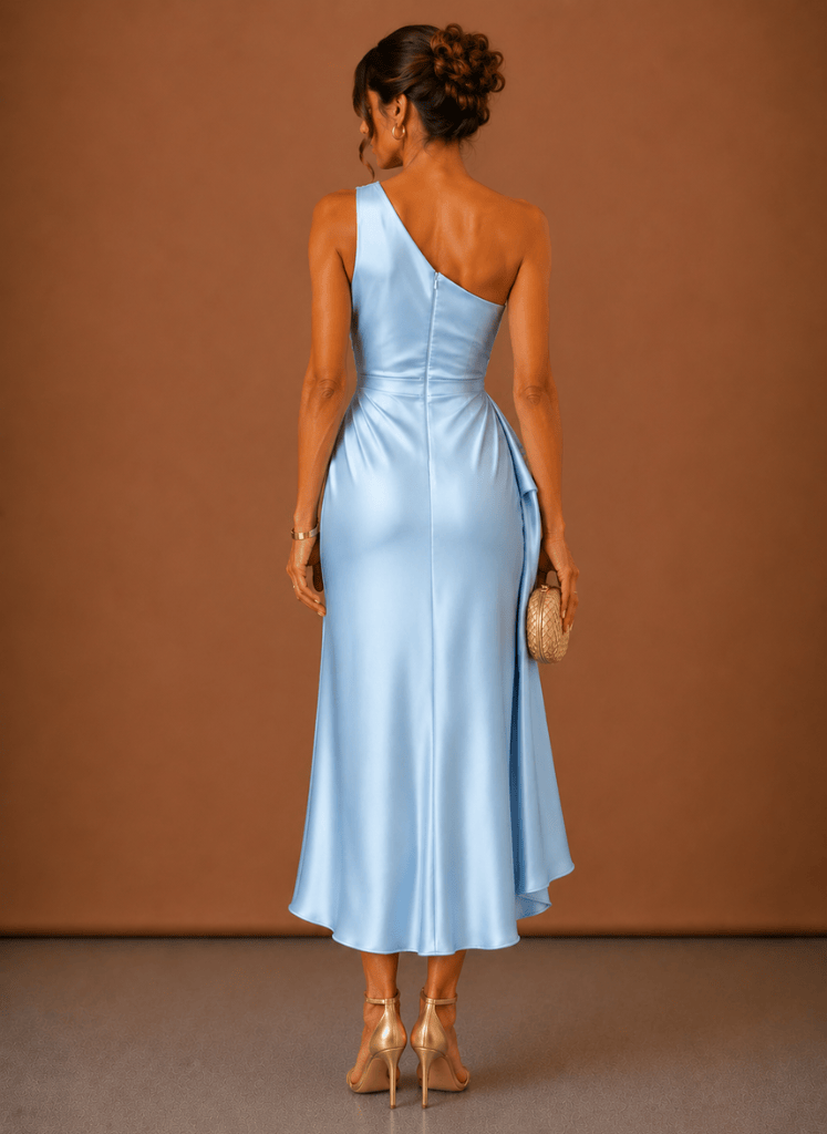 Evening Dress for Women with Asymmetric Neckline and Elegant Draping - 3 - Stylewhipped
