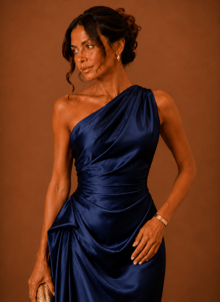 Evening Dress for Women with Asymmetric Neckline and Elegant Draping - 7 - Stylewhipped