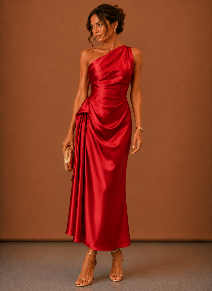 Evening Dress for Women with Asymmetric Neckline and Elegant Draping - 8 - Stylewhipped