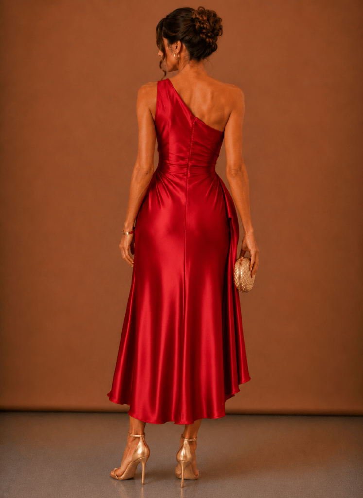 Evening Dress for Women with Asymmetric Neckline and Elegant Draping - 10 - Stylewhipped