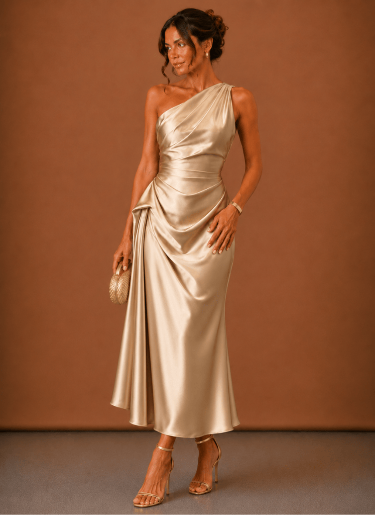 Evening Dress for Women with Asymmetric Neckline and Elegant Draping - 12 - Stylewhipped