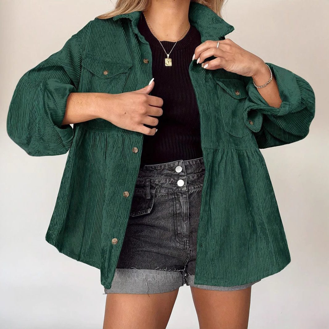 Oversized Women's Jacket with Pleated Back and Button Fastening - 4 - Stylewhipped
