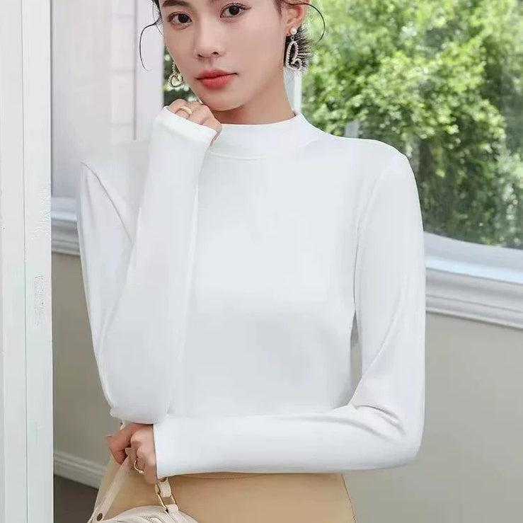Turtleneck Women's Pullover with Long Sleeves and Fitted Cut - 1 - Stylewhipped