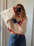 Women's Oversized Pullover with Contrast Trim and Unique Pattern - 2 - Stylewhipped