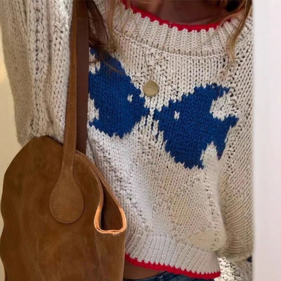 Women's Oversized Pullover with Contrast Trim and Unique Pattern - 4 - Stylewhipped