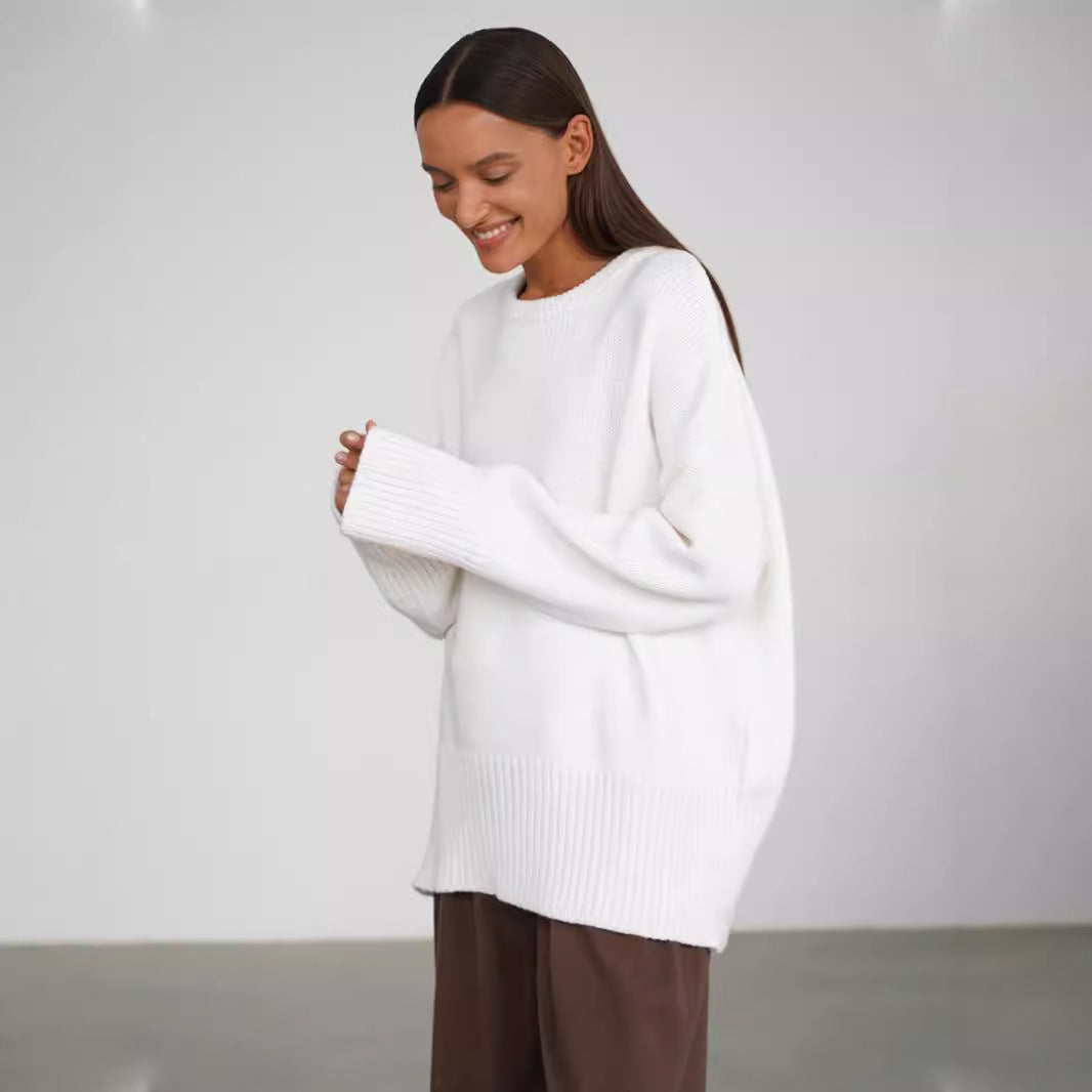 Oversized Women's Pullover with Ribbed Hem and Long Sleeves - 3 - Stylewhipped