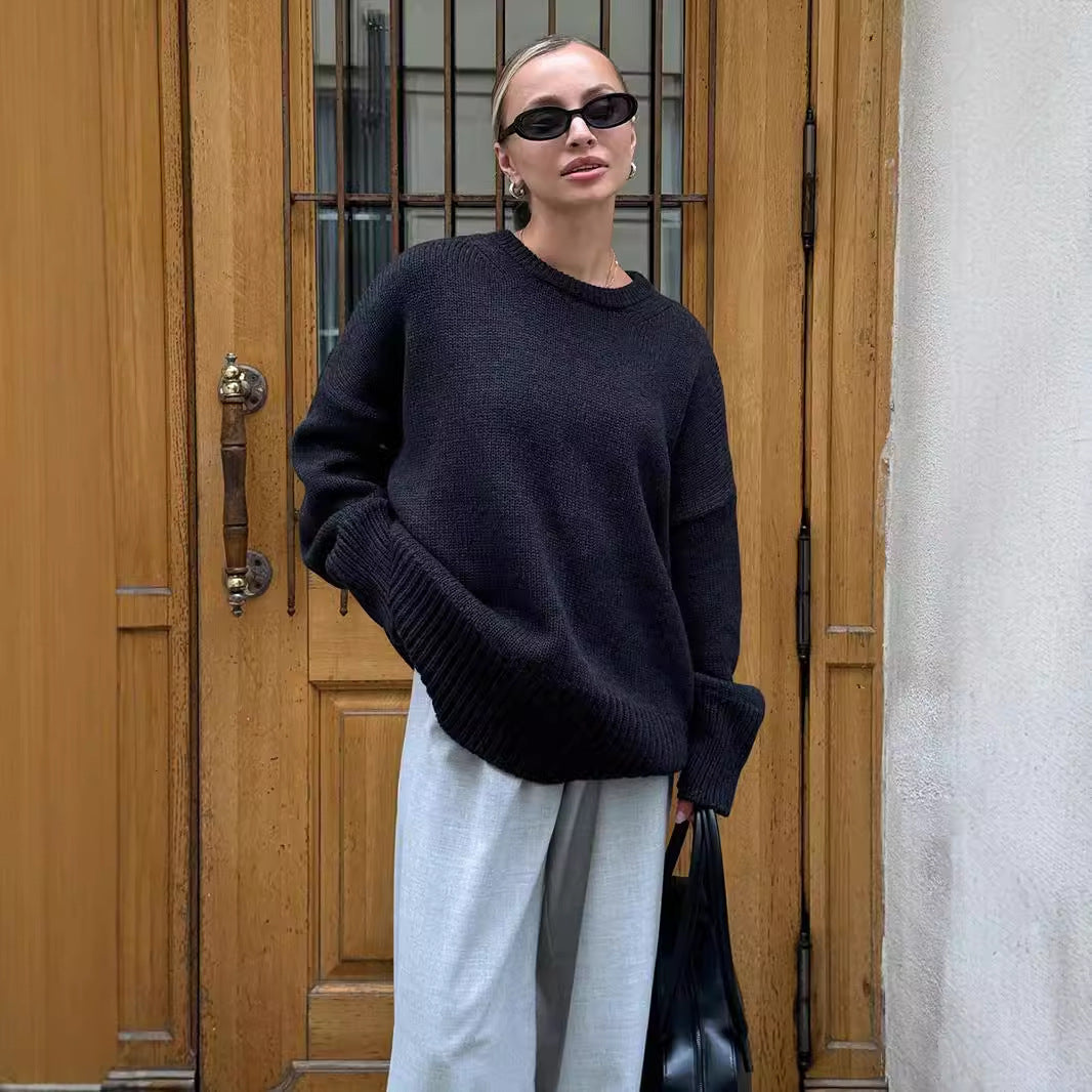 Oversized Women's Pullover with Ribbed Hem and Long Sleeves - 7 - Stylewhipped