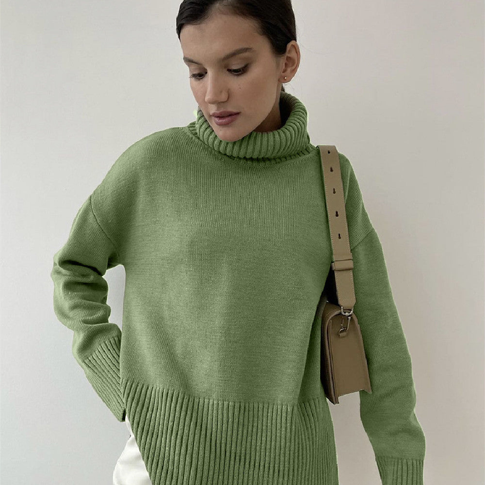 Pullover Women's Relaxed Fit with High Neck and Ribbed Detail - 2 - Stylewhipped