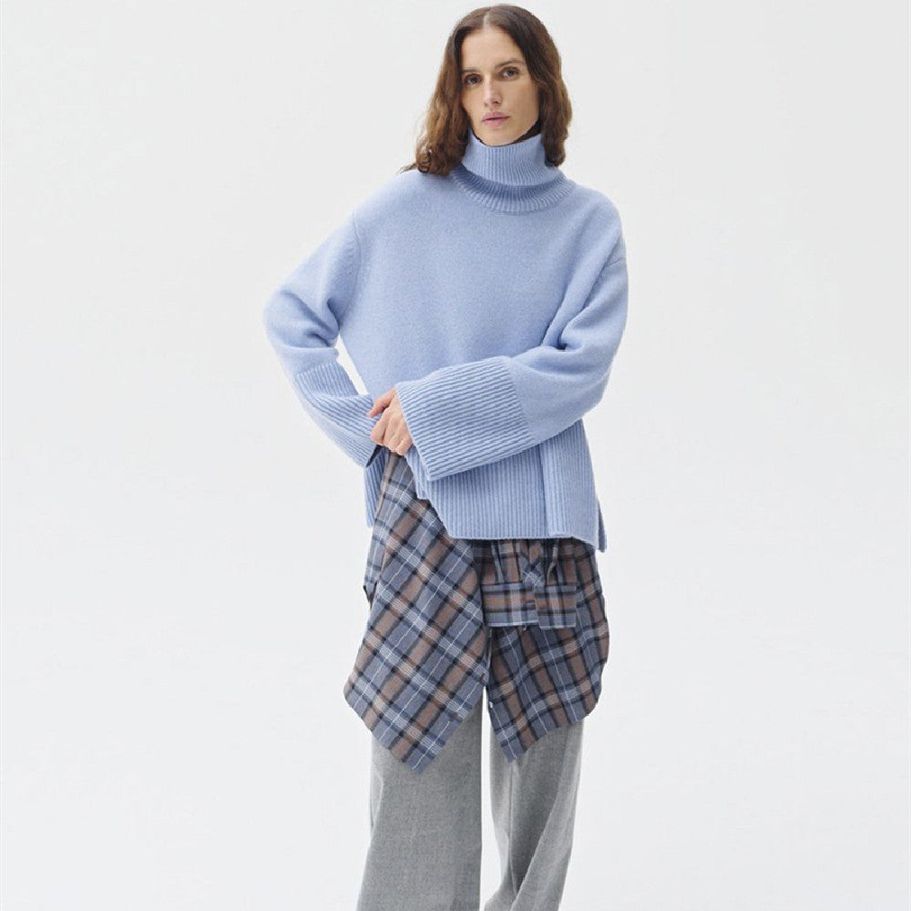 Pullover Women's Relaxed Fit with High Neck and Ribbed Detail - 3 - Stylewhipped