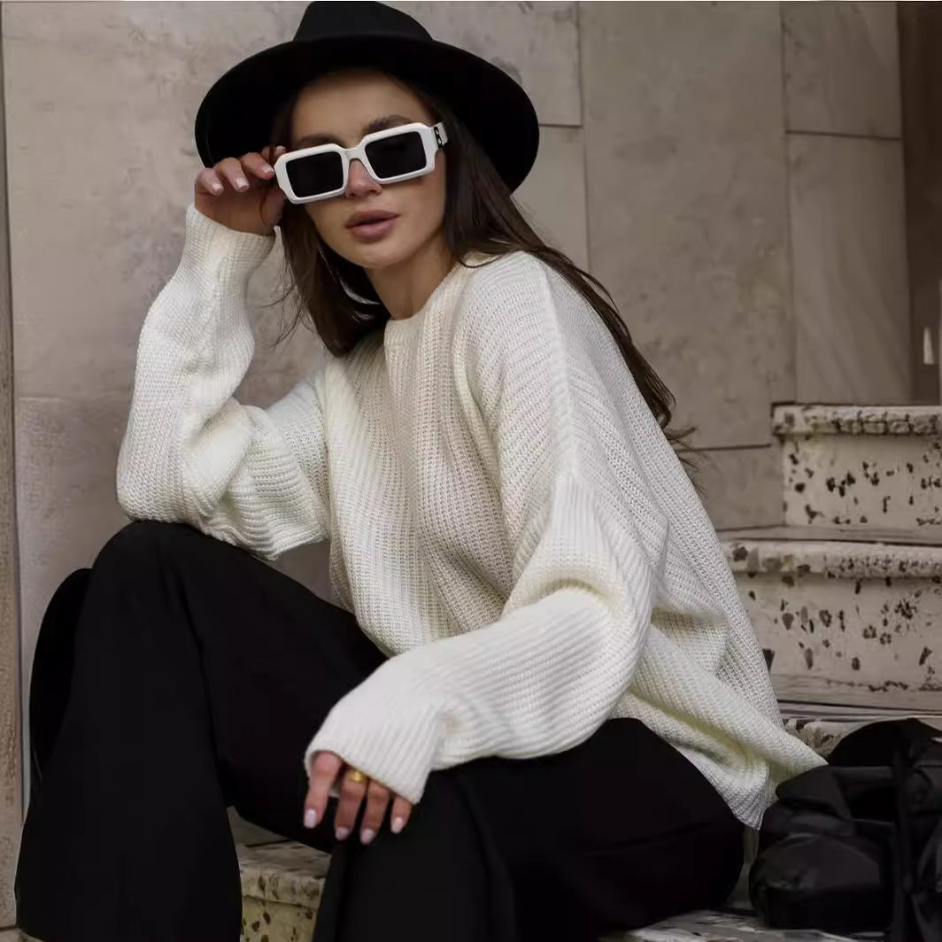 Chunky Knit Women's Sweater with Relaxed Fit and Round Neck - 1 - Stylewhipped