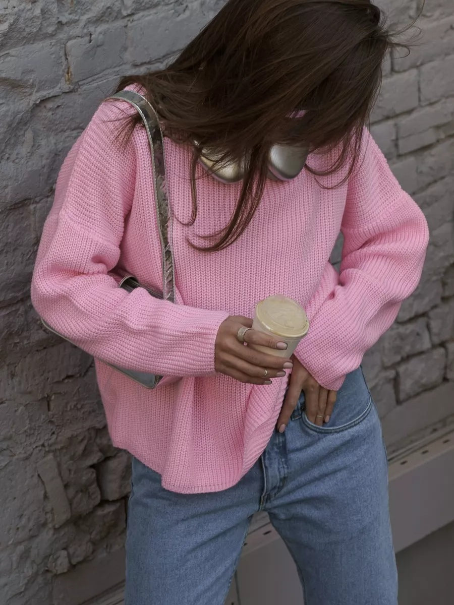 Chunky Knit Women's Sweater with Relaxed Fit and Round Neck - 5 - Stylewhipped