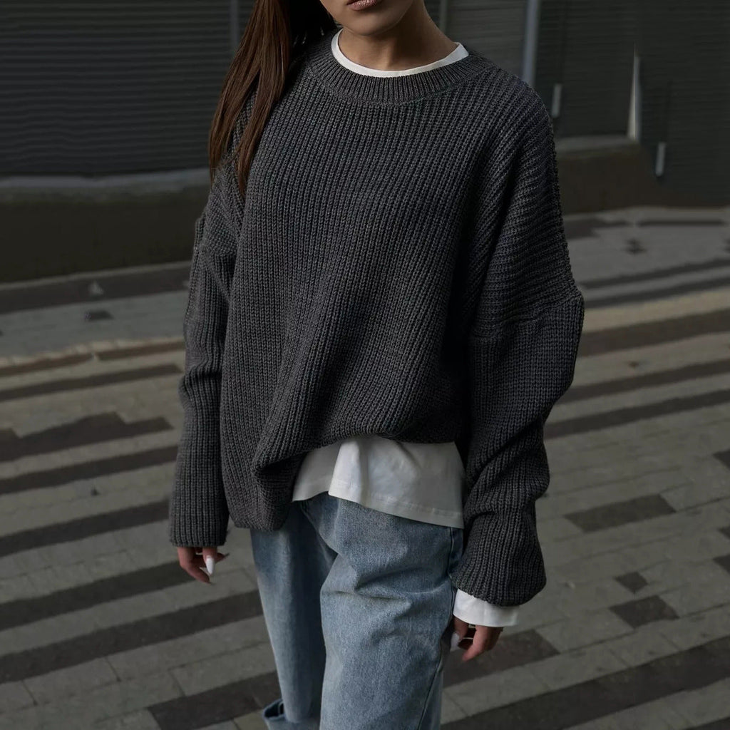 Chunky Knit Women's Sweater with Relaxed Fit and Round Neck - 10 - Stylewhipped