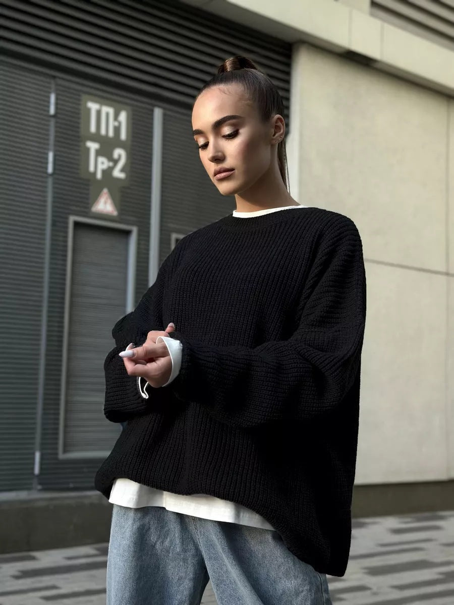 Chunky Knit Women's Sweater with Relaxed Fit and Round Neck - 11 - Stylewhipped