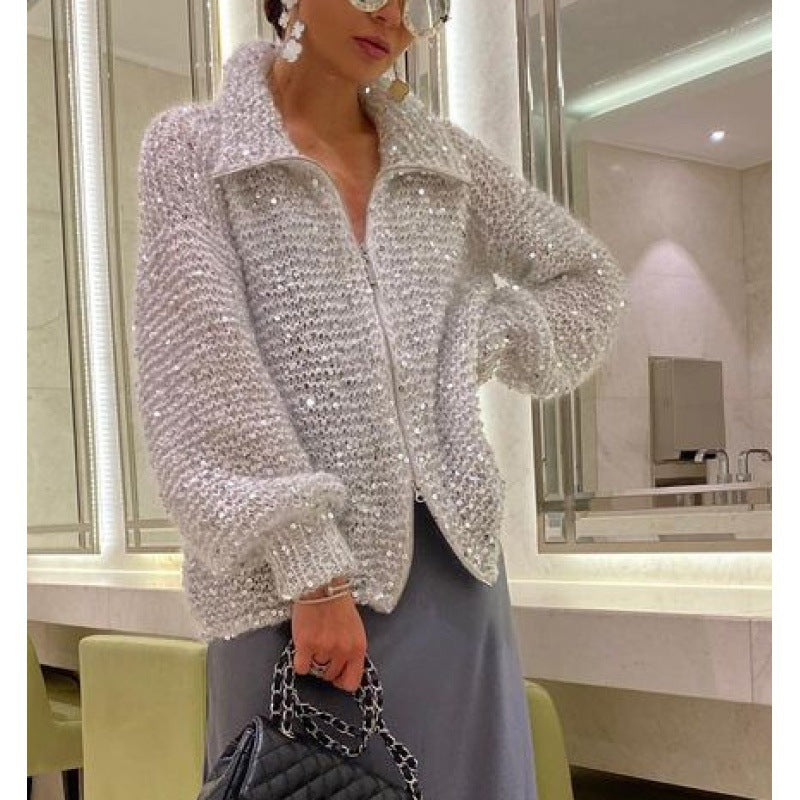 Women's Cardigan with Oversized Fit and Sparkling Details - 2 - Stylewhipped