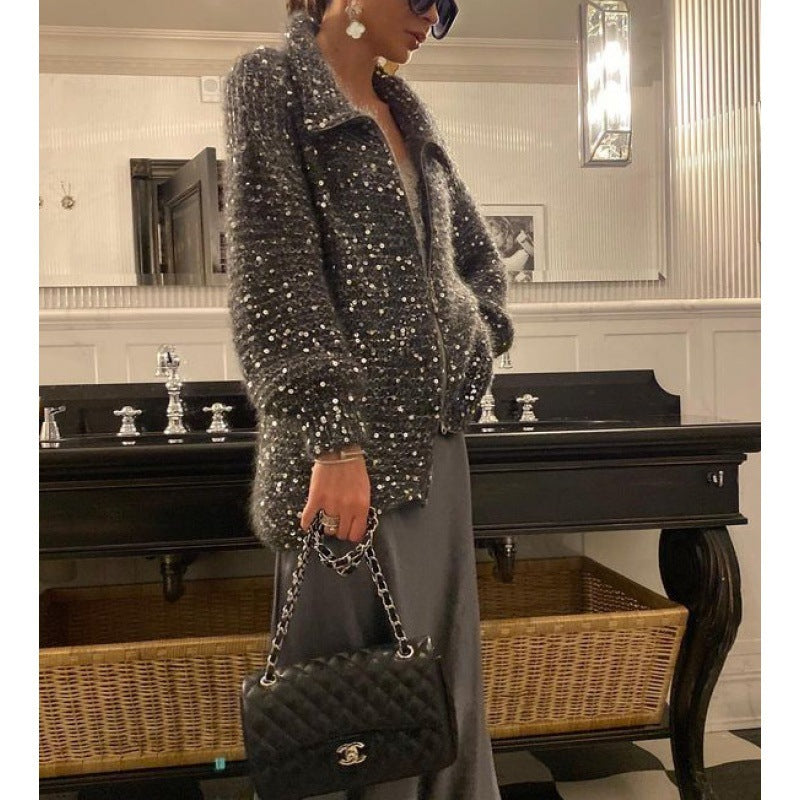 Women's Cardigan with Oversized Fit and Sparkling Details - 4 - Stylewhipped