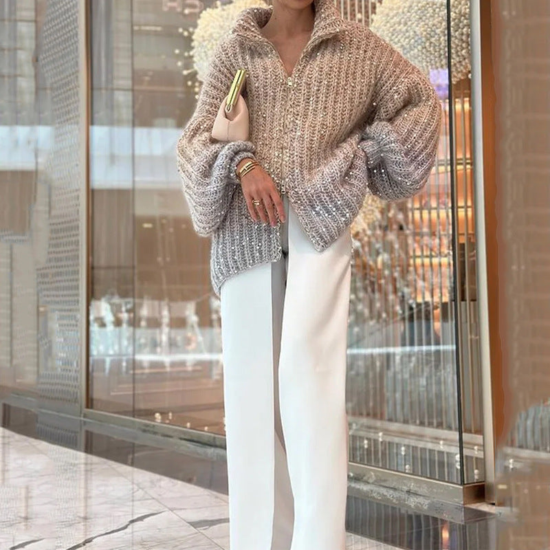 Women's Cardigan with Oversized Fit and Sparkling Details - 7 - Stylewhipped