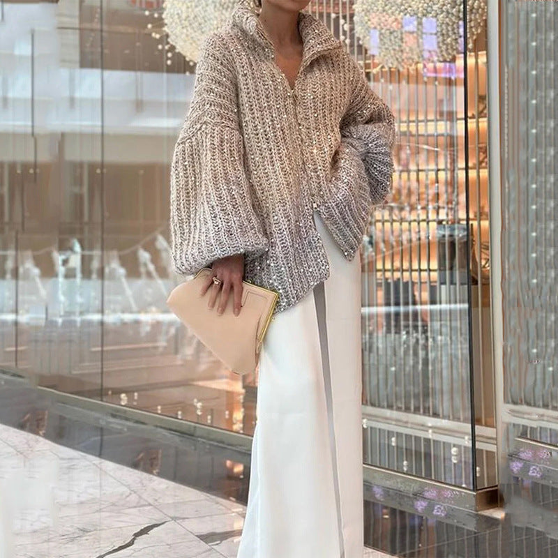 Women's Cardigan with Oversized Fit and Sparkling Details - 9 - Stylewhipped
