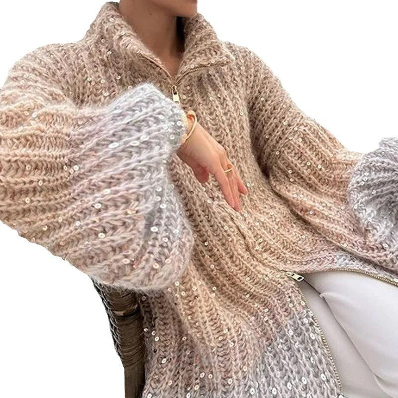 Women's Cardigan with Oversized Fit and Sparkling Details - 10 - Stylewhipped