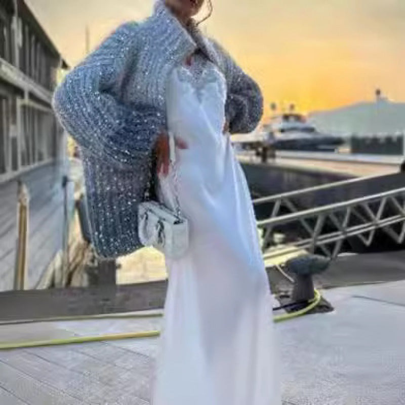 Women's Cardigan with Oversized Fit and Sparkling Details - 11 - Stylewhipped