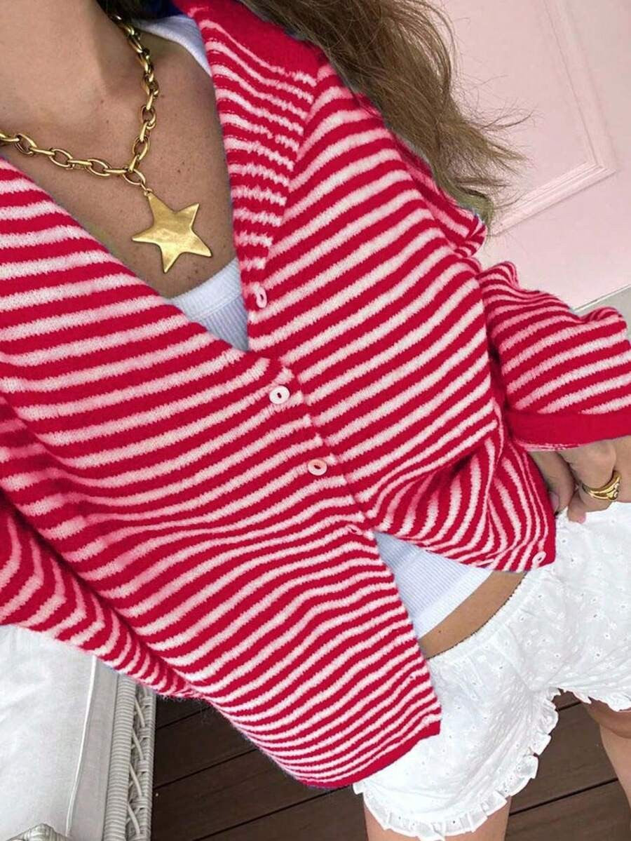 Striped Cardigan Women’s Relaxed Fit with Button Front - 3 - Stylewhipped