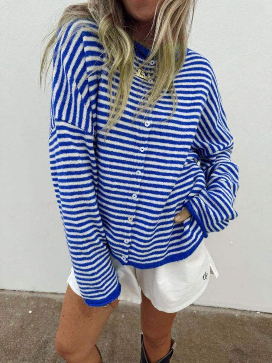 Striped Cardigan Women’s Relaxed Fit with Button Front - 4 - Stylewhipped