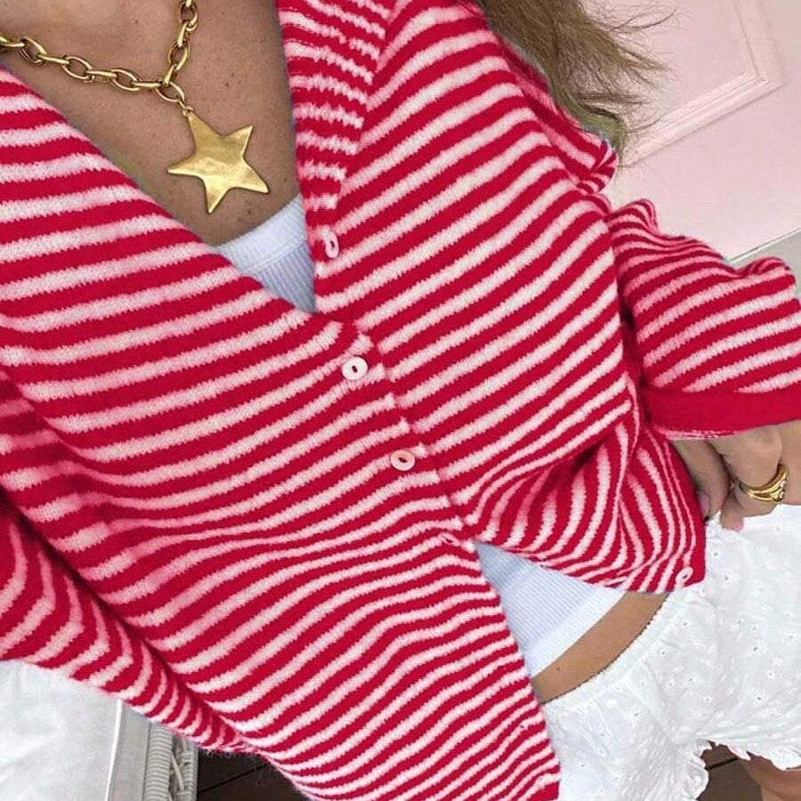 Striped Cardigan Women’s Relaxed Fit with Button Front - 8 - Stylewhipped