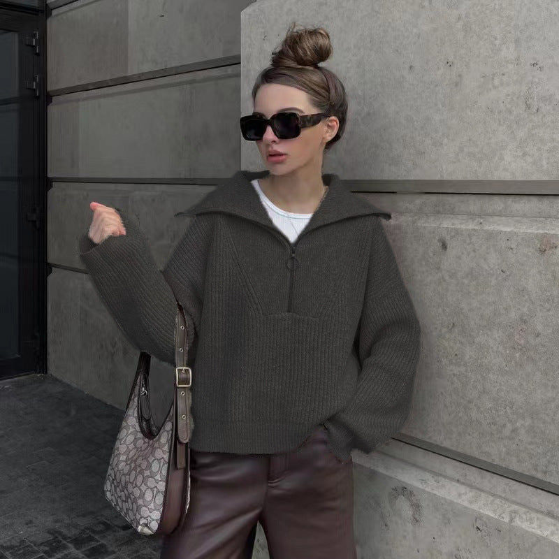 Women's Pullover with Zip and Stand-Up Collar - 3 - Stylewhipped