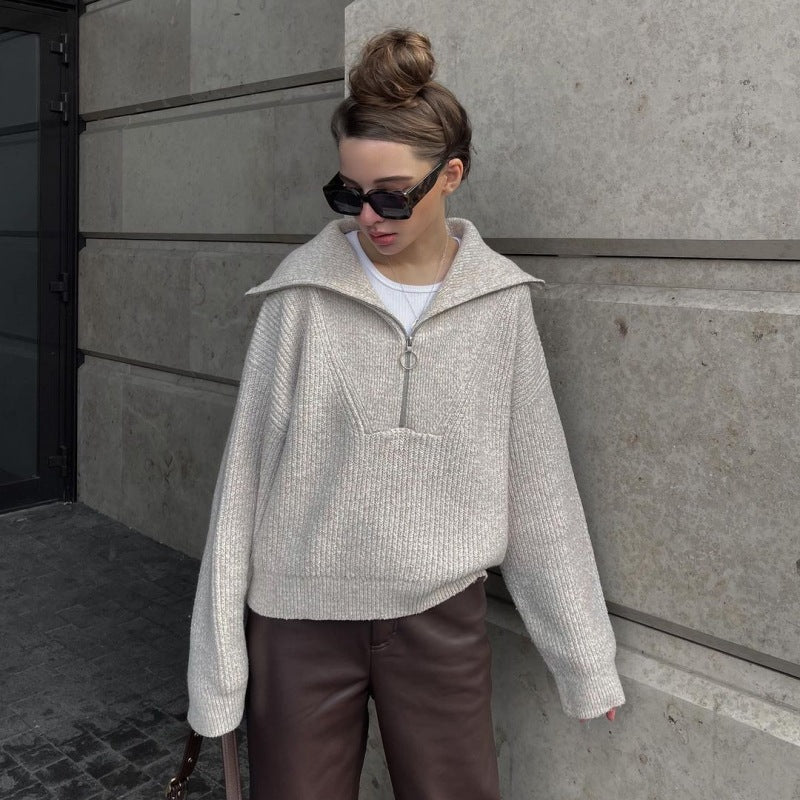 Women's Pullover with Zip and Stand-Up Collar - 7 - Stylewhipped