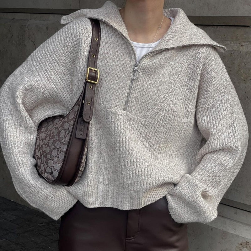 Women's Pullover with Zip and Stand-Up Collar - 8 - Stylewhipped