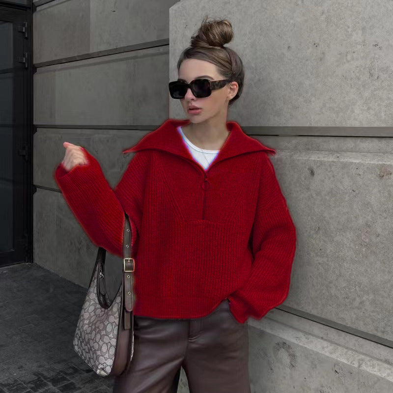 Women's Pullover with Zip and Stand-Up Collar - 9 - Stylewhipped