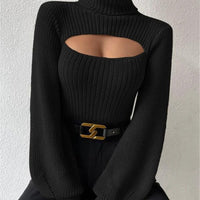 Women's Pullover with High Neck and Cut-Out Detail - 1 - Stylewhipped