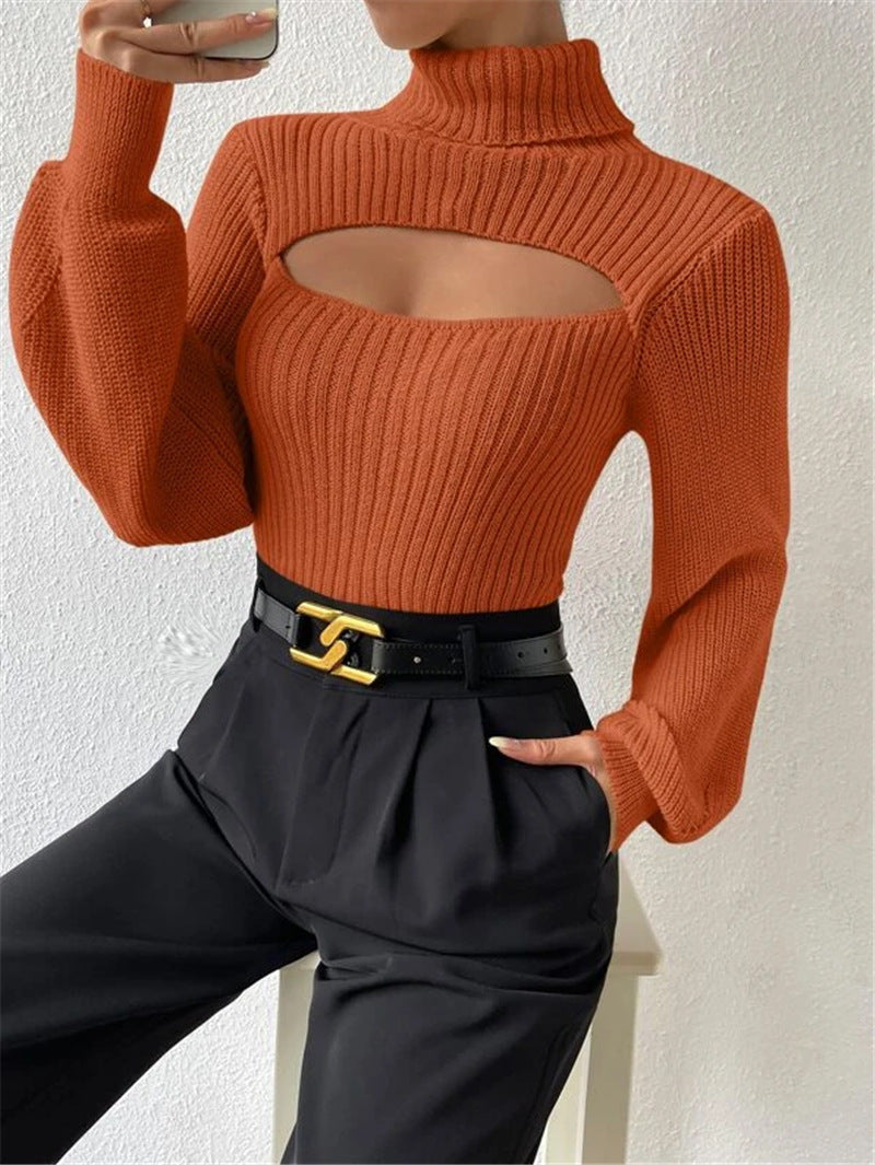 Women's Pullover with High Neck and Cut-Out Detail - 2 - Stylewhipped
