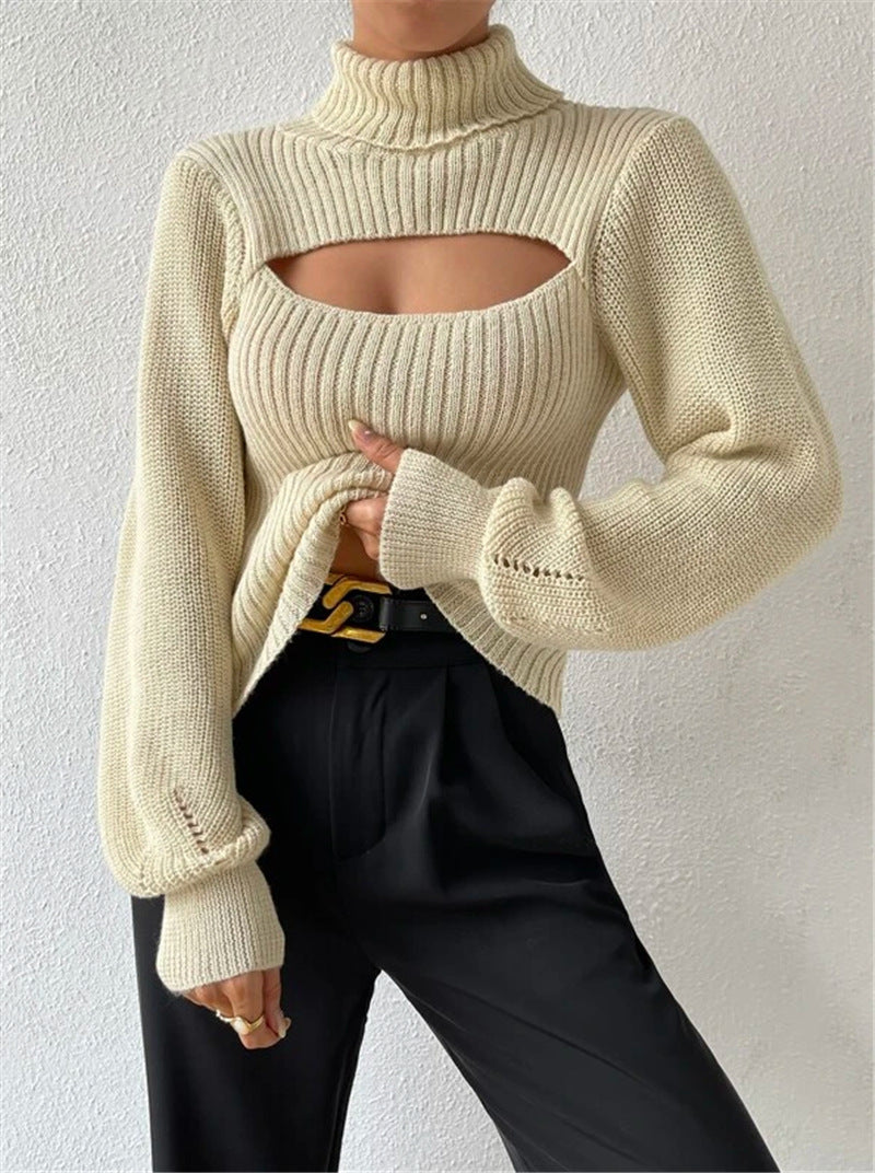 Women's Pullover with High Neck and Cut-Out Detail - 3 - Stylewhipped
