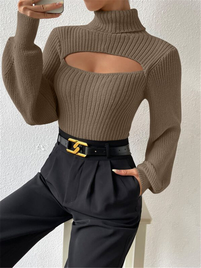 Women's Pullover with High Neck and Cut-Out Detail - 5 - Stylewhipped