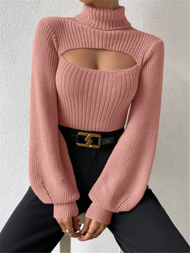 Women's Pullover with High Neck and Cut-Out Detail - 6 - Stylewhipped